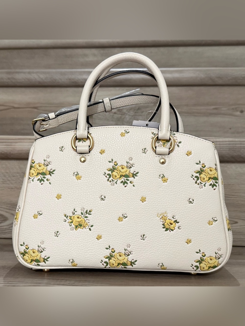 NWT COACH Savannah Small Carryall Bag w/ Floral Print Gold/Chalk CAL42 - Picture 3 of 10